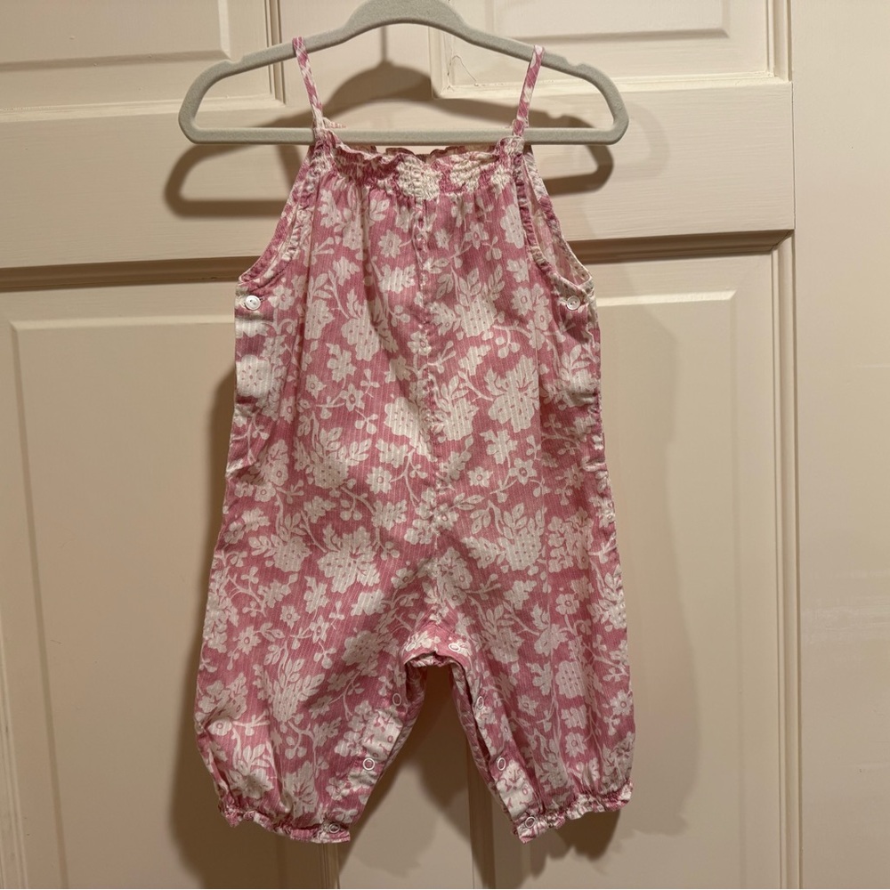 Bonpoint Pink and White Floral Romper 6M